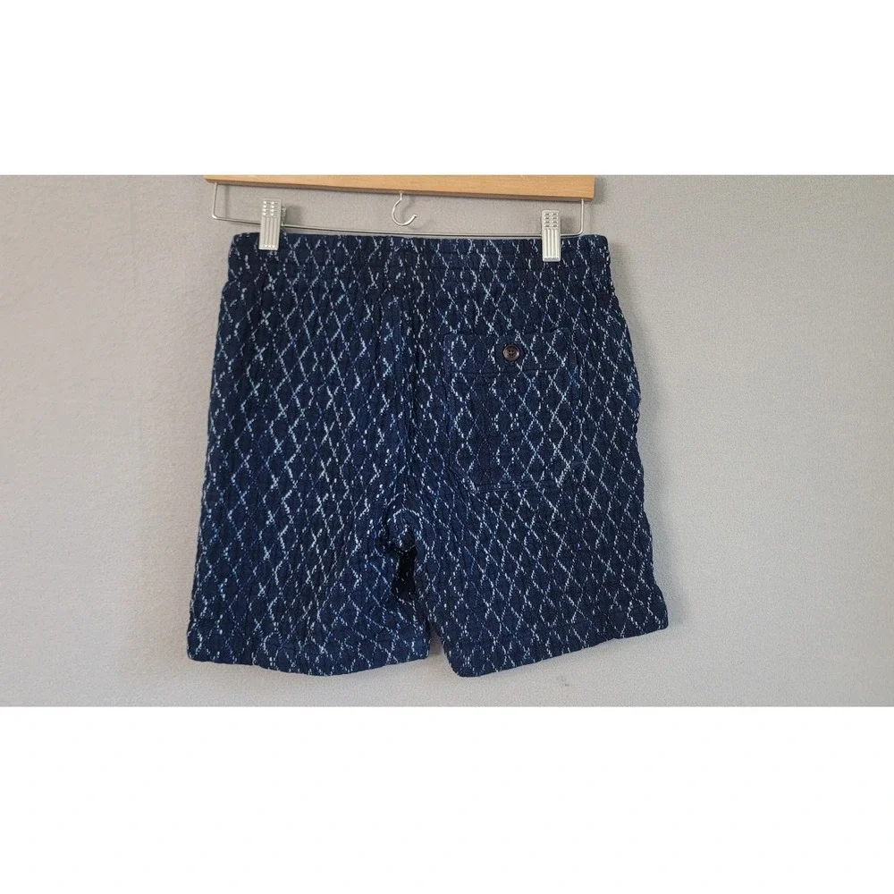 Gustin Kasuri Sashiko Double Diamond Shorts Small Indigo Blue Diamond Knit Men